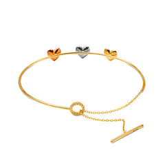 TRI COLOR HEART BANGLE WITH CUBIC CZIRCONIAN IN 18K GOLD