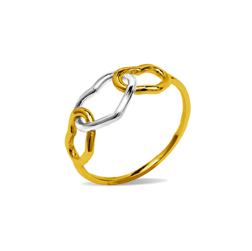TWO-TONE TRIPLE HEART LADIES RING IN 18K YELLOW GOLD