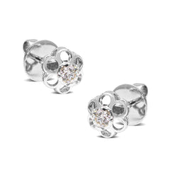 FLOWER RING AND EARRING SET WITH DIAMONDS IN 14K WHITE GOLD