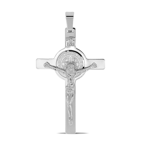 ST. BENEDICT CRUCIFIX PENDANT IN 14K WHITE GOLD