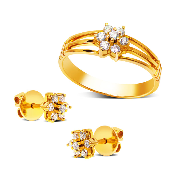 DIAMOND ROSITAS RING AND EARRING SET IN 14K YELLOW GOLD