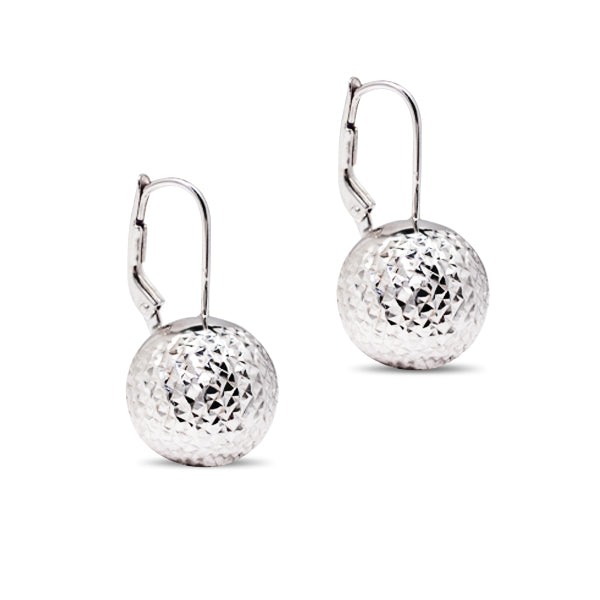 TEXTURED BALLS DESIGN DANGLING EARRINGS IN 18K WHITE GOLD