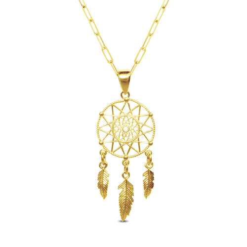 DREAM CATCHER PENDANT WITH PAPER CLIP CHAIN IN 18K YELLOW GOLD