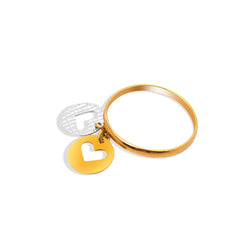 LADIES RING WITH CIRCLE HEAR CHARMS IN18K TWO-TONE GOLD