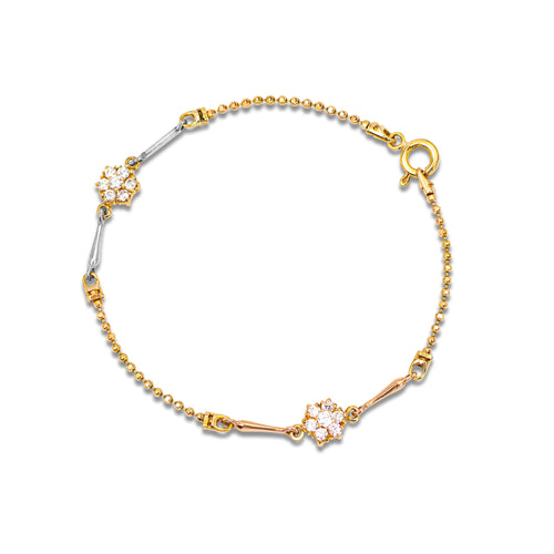 ROSITAS TRI-COLOR CHARMS BEADS BRACELETS WITH CUBIC ZIRCONIAN IN 14K  GOLD