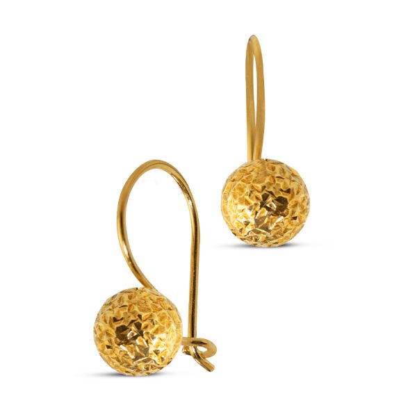 HOOK EARRINGS TEXTURED BALL IN 18K YG