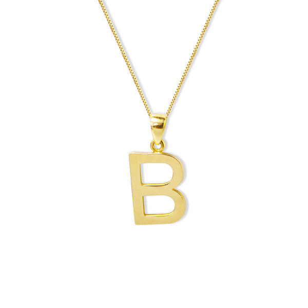 INITIAL B PENDANT WITH BOX CHAIN IN 18K GOLD
