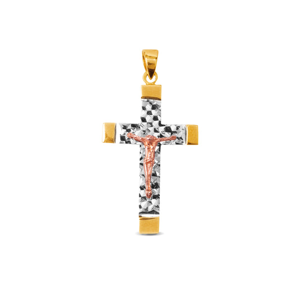 TRI-COLOR CRUCIFIX PENDANT IN 18K GOLD