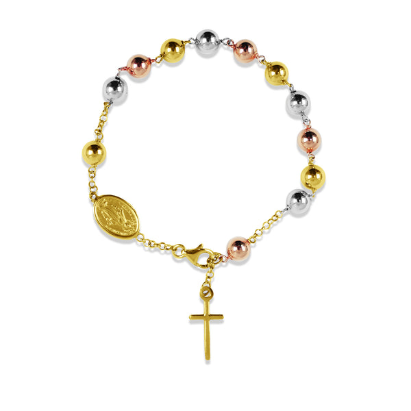 ROSARY BRACELET TRI-COLOR IN 14K GOLD