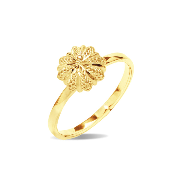 TEXTURED FLOWER LADIES RING IN 18K YELLOW GOLD