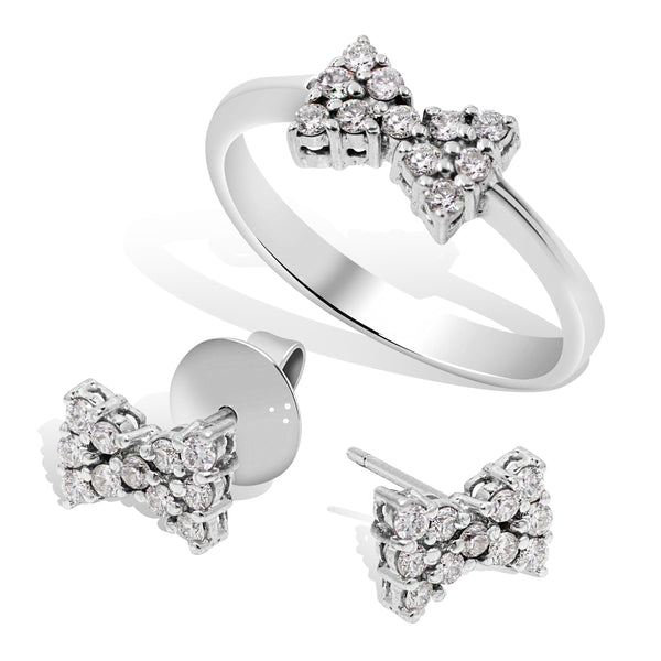 RIBBON RING& EARRINGS SET WITH DIAMONDS IN 14K WHITE GOLD