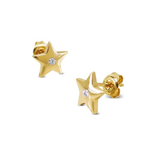 STAR EARRINGS WITH CUBIC ZIRCONIAN IN 14K YELLOW GOLD